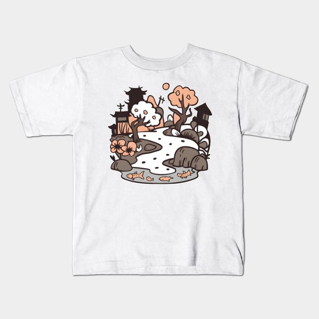 Japanese Mysterious Garden at Twilight Kids T-Shirt by Indulgent Japan